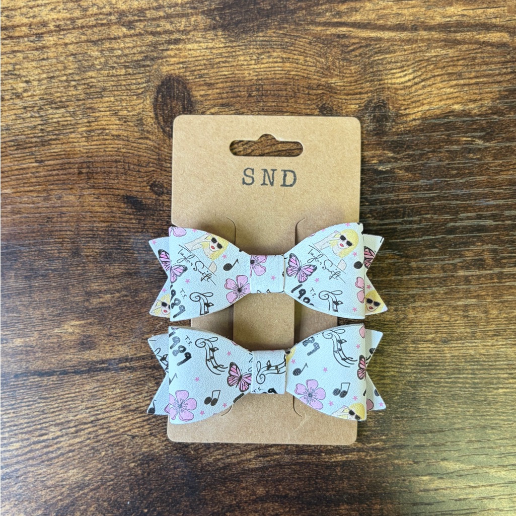 Handcrafted T.Swift Pink Floral & Butterfly Kids Bow Hair Clips - Set Of 2